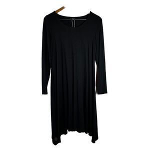 Eileen Fisher Dress Women's petite M Black Long Sleeve Shark‎ Bite Asymmetrical